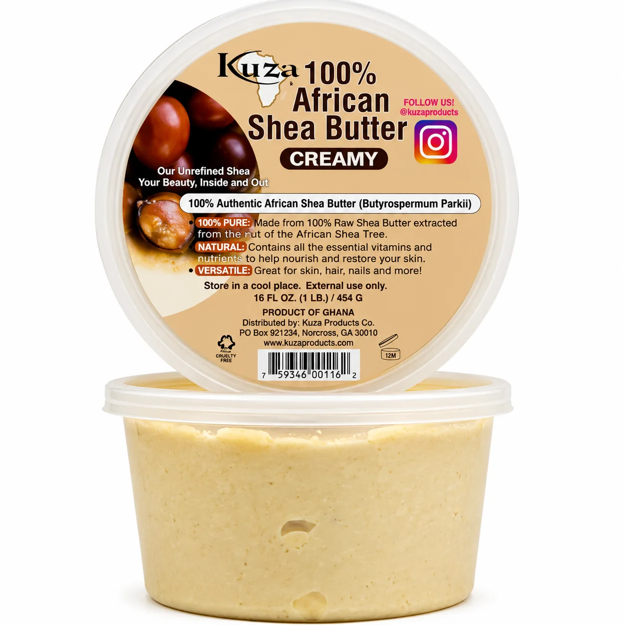 Kuza – 100% African Shea Butter White Creamy 15 oz